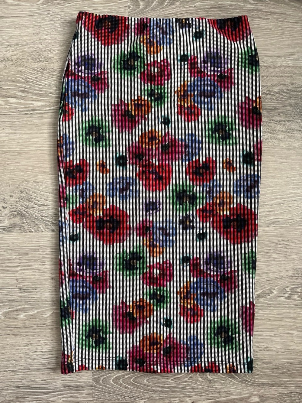 Zara Multicolor Floral Stripe Pencil Skirt, Size S
